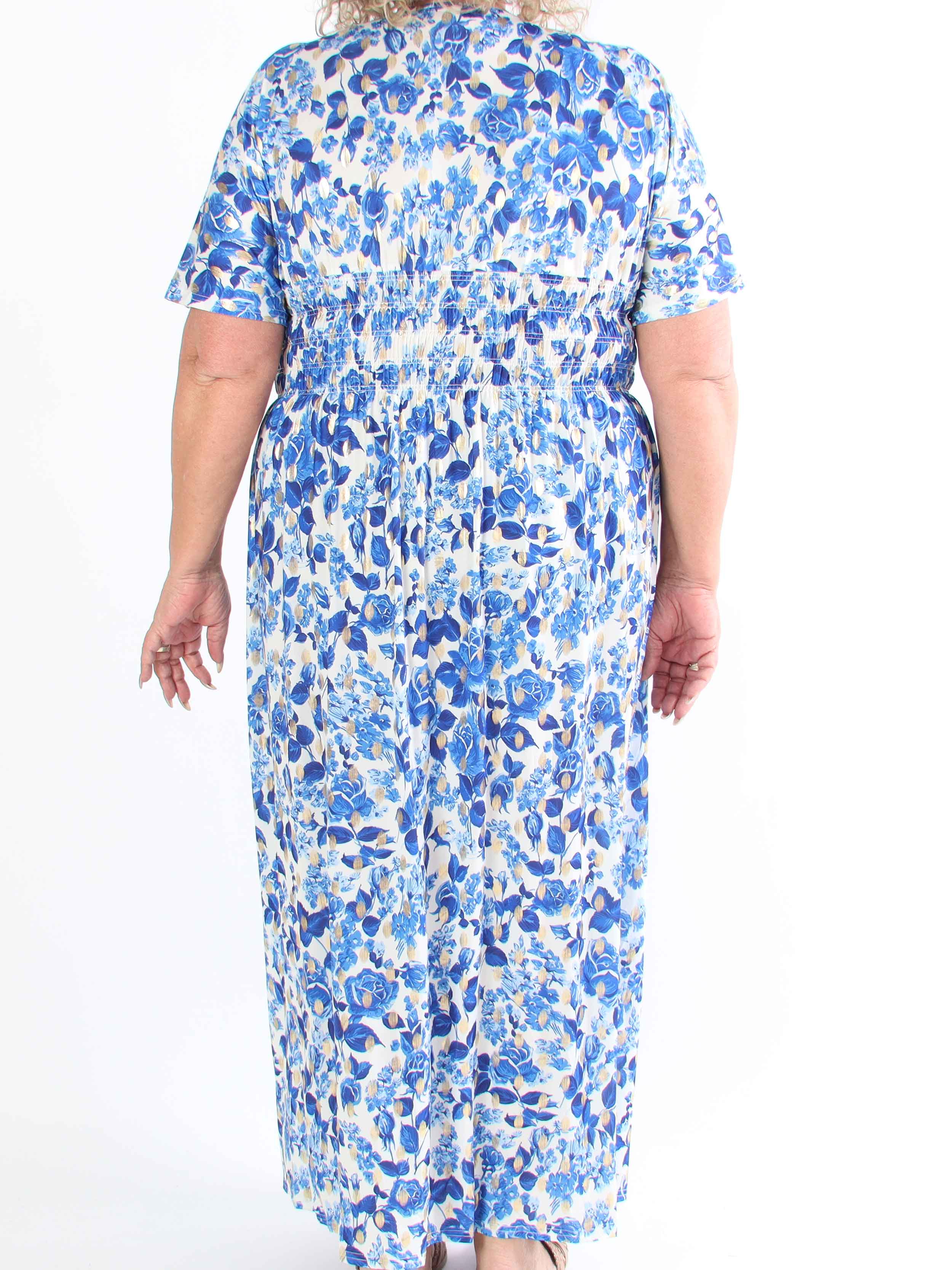 Pams Small Rose - Plus size-klänning med blommigt tryck och gulddetaljer